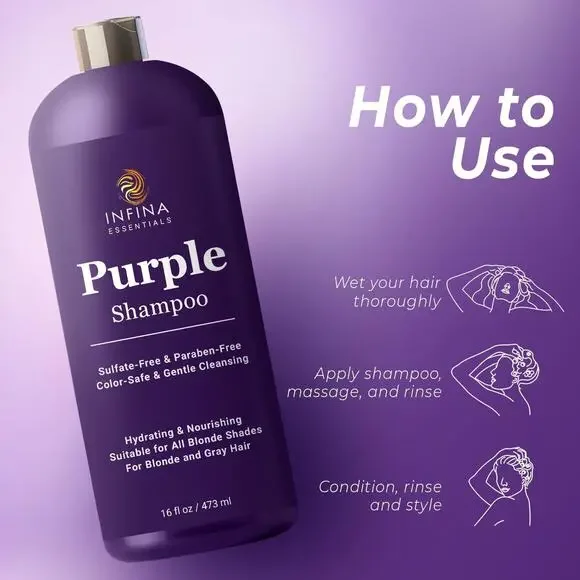 Purple Shampoo for Blondes, Gray, Brassy & Color Treated Hair, Sulfate Free, Enr - Picture 3 of 7